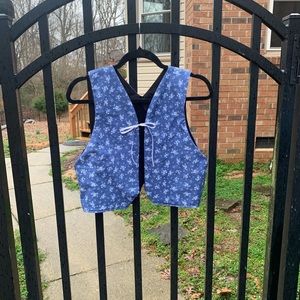 Reversible Handmade Tie Vest - Blue And Black Floral - 100% Cotton